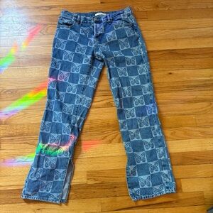 PacSun Low-Rise Butterfly Bootcut Geometric Pattern Jeans with Side Slits